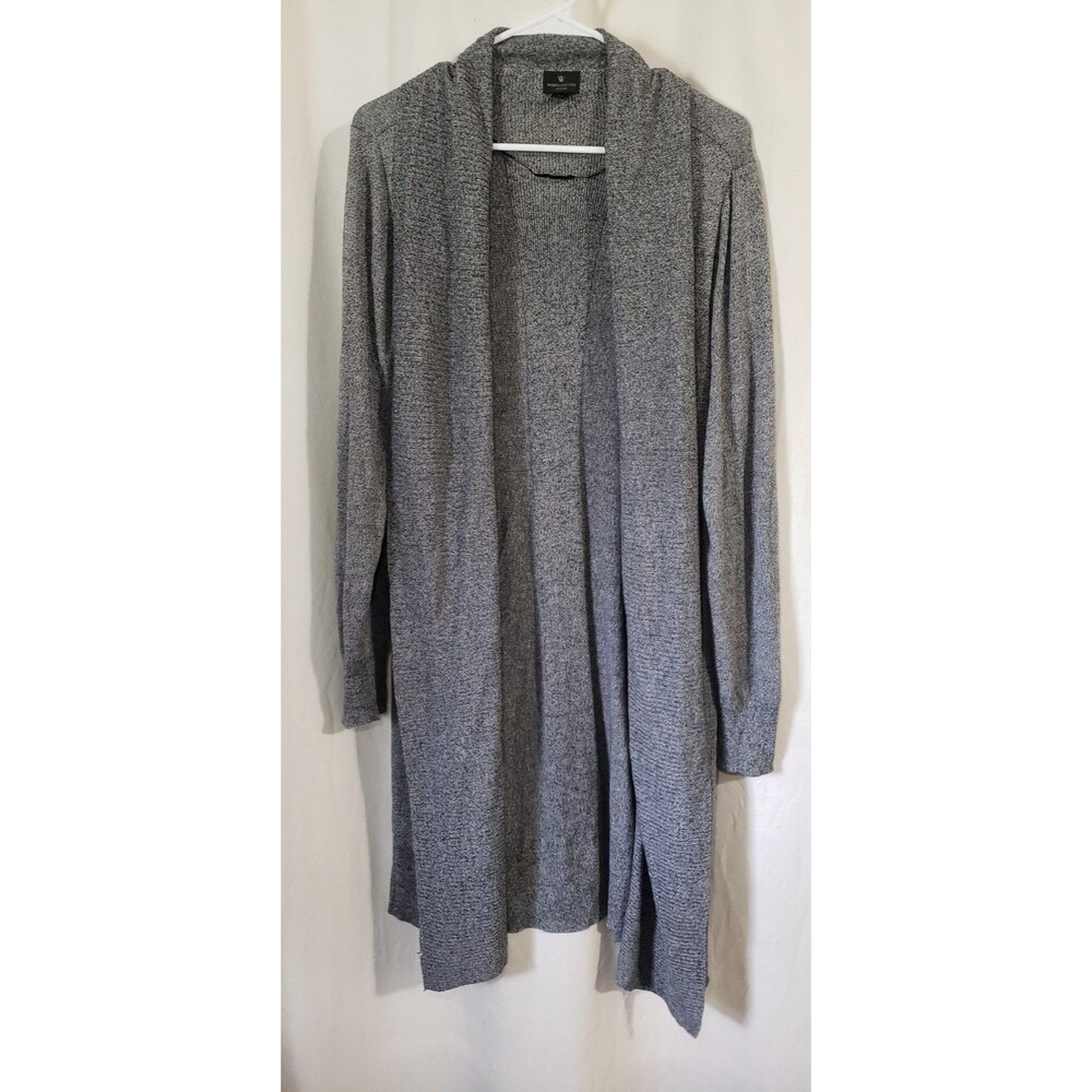 Worthington Women's 1X Gray Marled Knit Open Front Long Cardigan Sweater